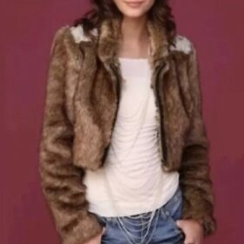 Free People Embellished Shoulder Faux Fur Cropped